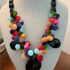 Colorful Glass and Stone statement necklace that was Handcrafted.